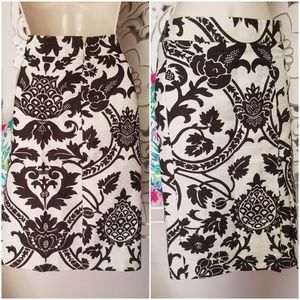 Ann Taylor LOFT Linen Floral Cream & Brown Skirt